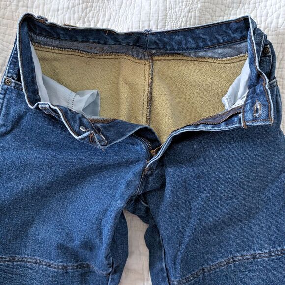 Vintage 1990s Fast Company Draggin Jeans Motorcyle Riding Denim Patchwork Size 6 - Picture 7 of 13